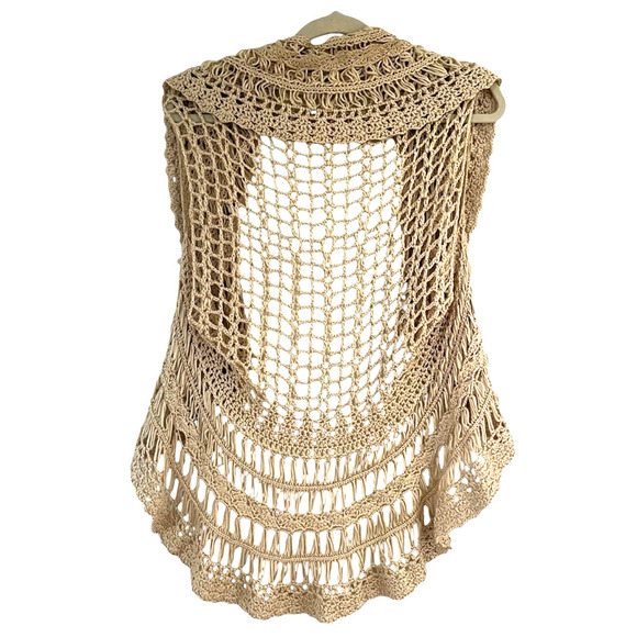 Double Zero Crochet Open Knit Cascade Vest Cardigan Medium Boho Sweater Top Y2K - Picture 2 of 11